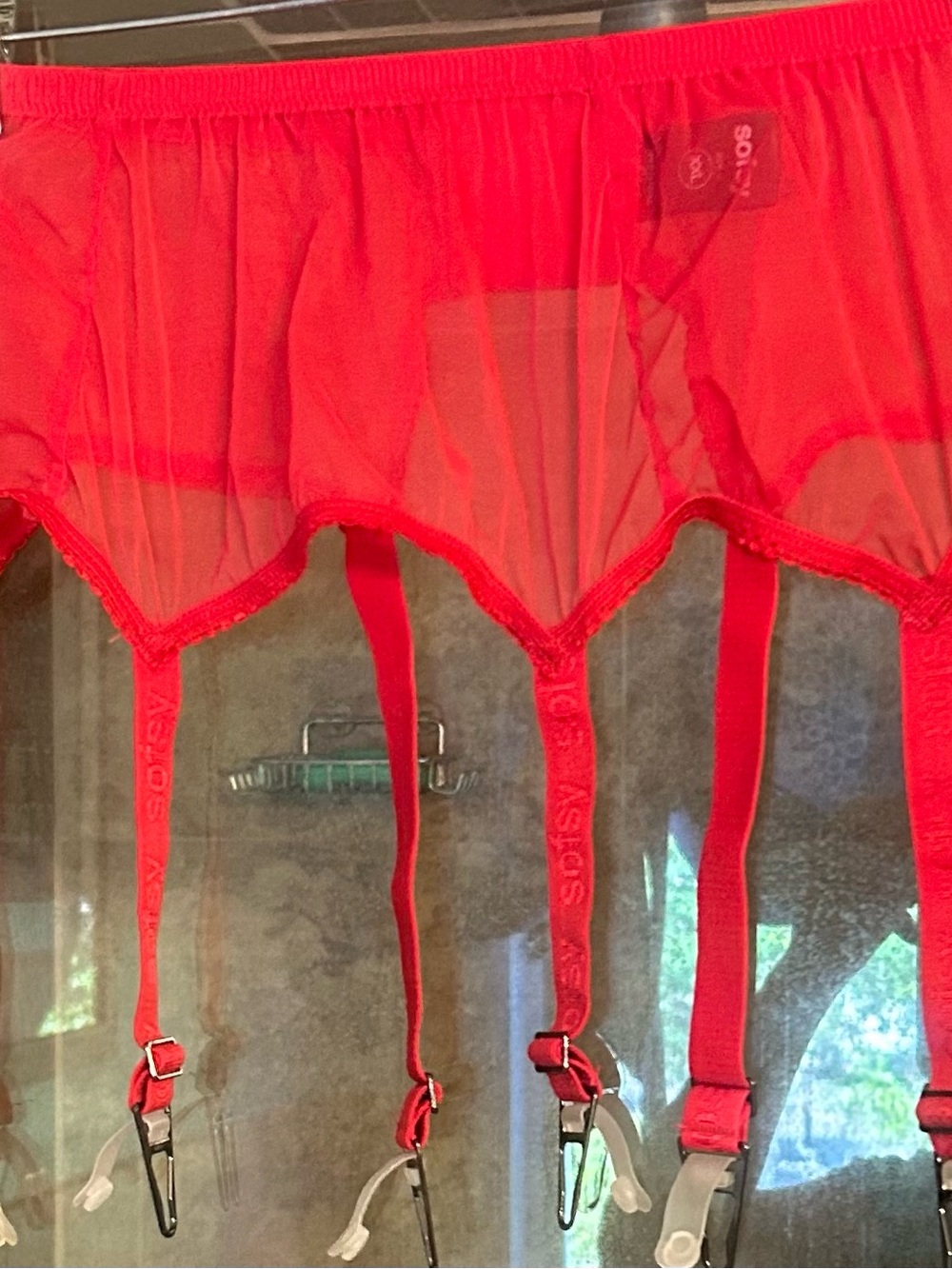 sofsy Red Sheer Garter Belt